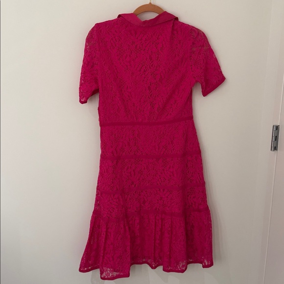 Nanette Lepore Fuchsia Lace Collared Button Down Dress‎ sz 4 - Picture 5 of 11